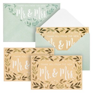 Paper Junkie 48 Pack From the New Mr and Mrs Wedding Thank You Cards with Decorative Envelopes, 4x6 In - 1 of 4