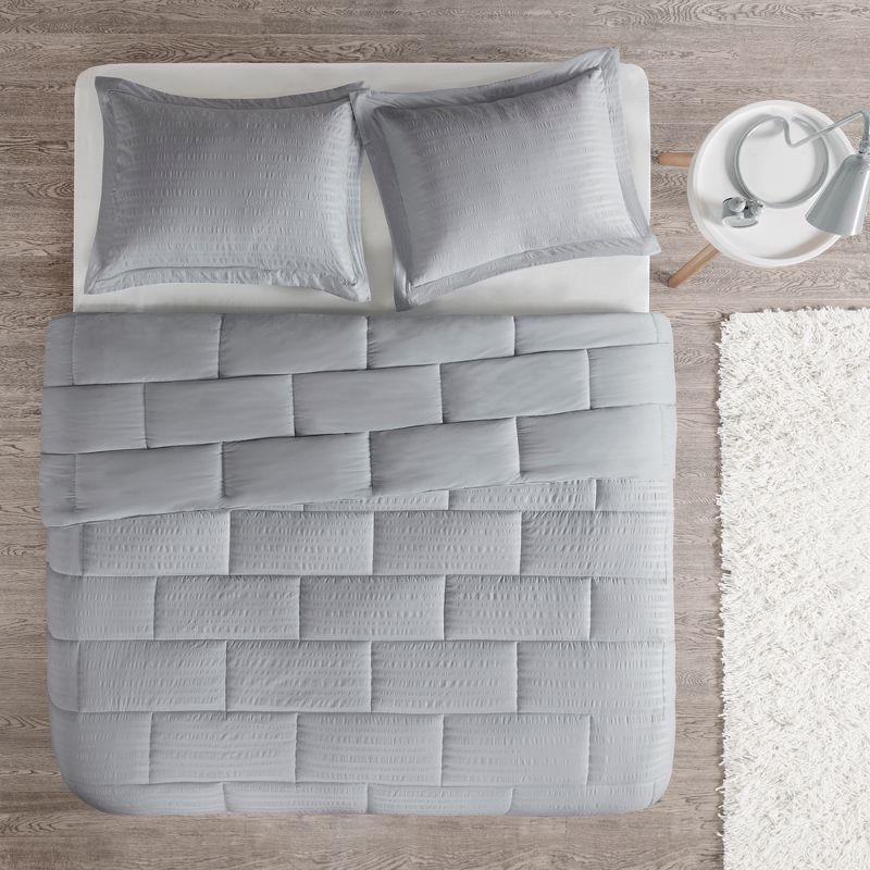 IntelligentDesign Ava Seersucker Down Alternative Comforter Set: Microfiber, Reversible, OEKO-TEX Certified, 3pc - Gray, 3 of 8