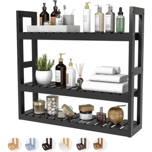 Bathroom Shelves Over Toilet Storage - 3 Tier Wall Mounted Bamboo Bathroom Shelf Organizer - 1 of 4