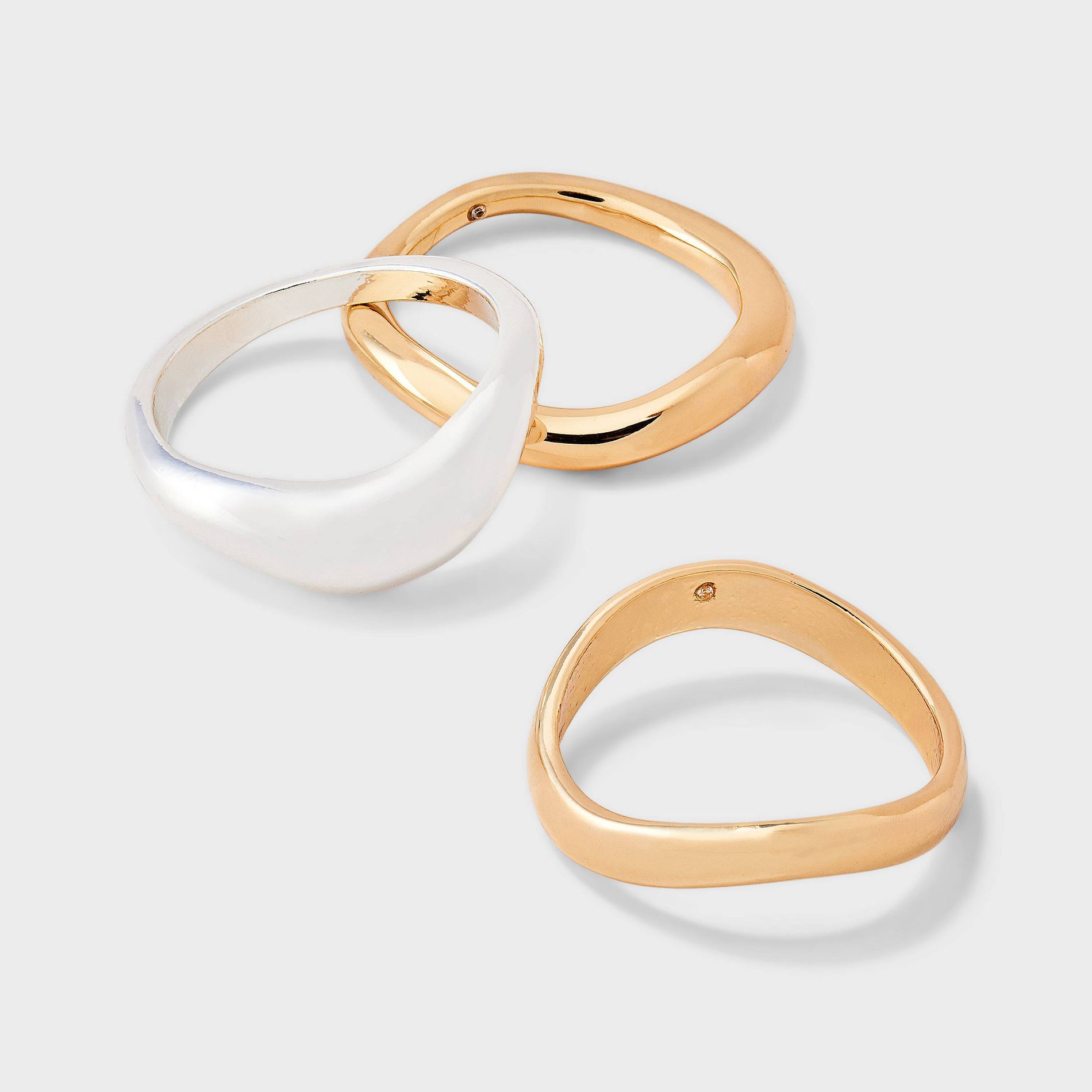 Mixed Puff Wavy Band Ring Set 3pc - A New Day™ Gold/Silver Size 8, 9, 10