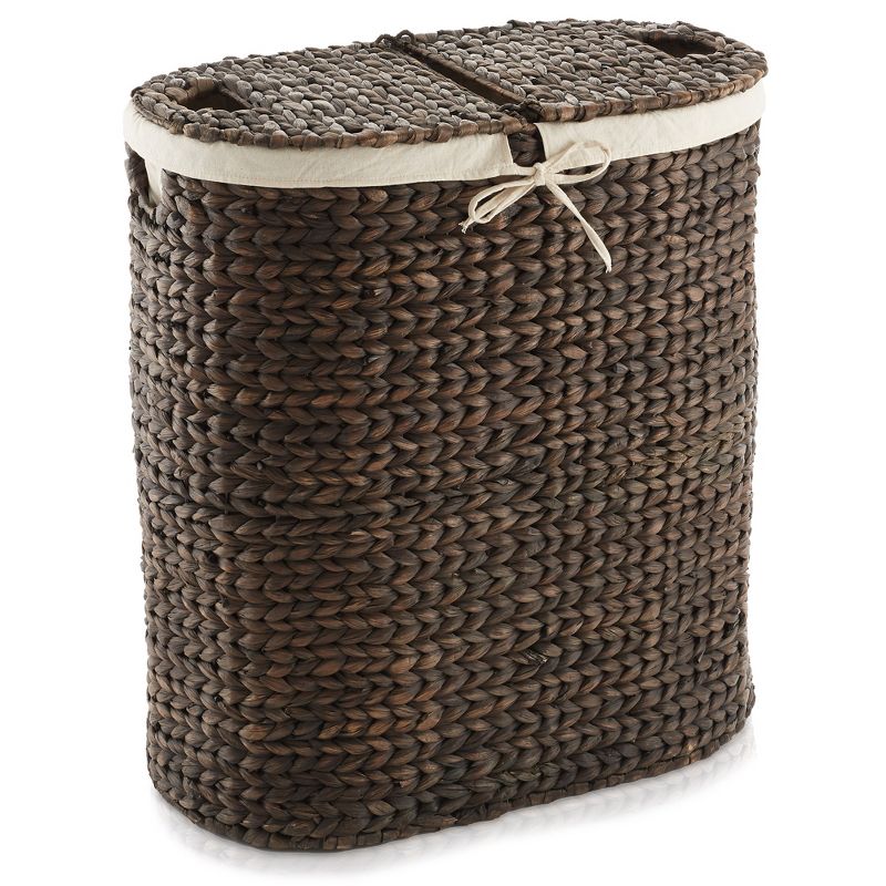 Casafield Oval Laundry Hamper with Lids and Removable Liner Bags, Woven Water Hyacinth 2-Section Laundry Basket for Clothes and Towels, 2 of 7