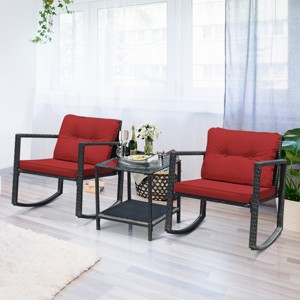 Costway 3PCS Patio Rattan Furniture Set Rocking Chairs Cushioned Sofa - 1 of 4