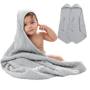 Comfy Cubs Hooded Baby Towels - 6 Layer, 100% Muslin Cotton - Large 32 x 32 Inch, Unisex - 1 of 4