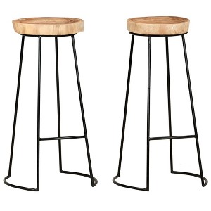 vidaXL Bar Stool Set of 2 Natural, Black - 1 of 4
