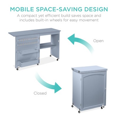 Light Blue MDF Sewing Machine Table with Craft Storage and Trays