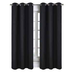 RT Designers Collection Lava Jacquard Grommet Curtain Panel Pair 36" x 84" Black - 1 of 4