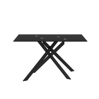 Dolonm  51.18" Rectangular Clear Tempered Glass Dining Table,Stylish Design with Black Metal Legs, Dining Table for Dining Room