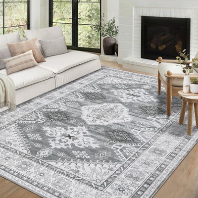 8x10 Washable Rug Non-Slip Vintage Carpet - Low Pile Soft Area Rug for Living Room, Bedroom, Dining Room