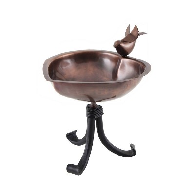 11.2" Heart Shaped Birdbath Bowl with Tripod Stand Antique Copper - ACHLA Designs