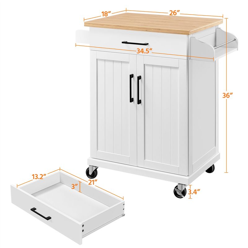 Yaheetech Rolling Kitchen Island Kitchen Cart with Towel Rack & Drawer, 4 of 11