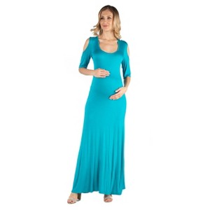 24seven Comfort Apparel Maternity Open Shoulder Maxi Dress - 1 of 4