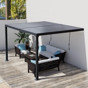 Aoodor 13 x 10 ft. Outdoor Aluminum Wall Mounted Louvered Pergola Waterproof Gazebo Sun Shade Shelter with 2 Adjustable Rainproof Panels - 1 of 4