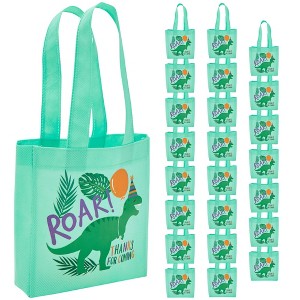 Blue Panda 24-Pack Small Teal Dinosaur Gift Bag with Handles, Non-Woven Reusable Kids Tote Bag for Goodie Favors and Treats, 6.5x7x1.8 In - 1 of 4