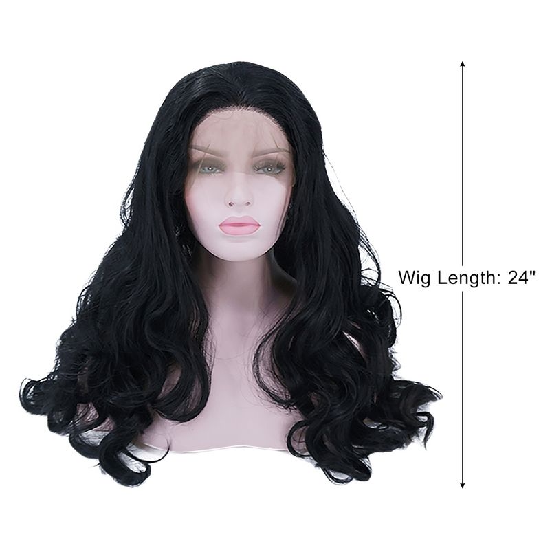 Unique Bargains Long Body Wave Lace Front Wigs Women's with Wig Cap Comb 24" Black 1PC Synthetic Fibre, 2 of 6