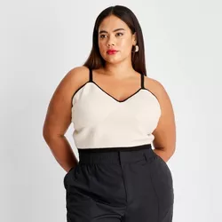 Women's Plus Size V-Neck Bralette Sweater Tank Top - Future Collective™ with Kahlana Barfield Brown Cream 4X