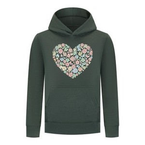 Everyday Kids Floral Heart Girls Pullover Hoodie – Pastel Flower & Butterfly Graphic Sweatshirt - 1 of 4
