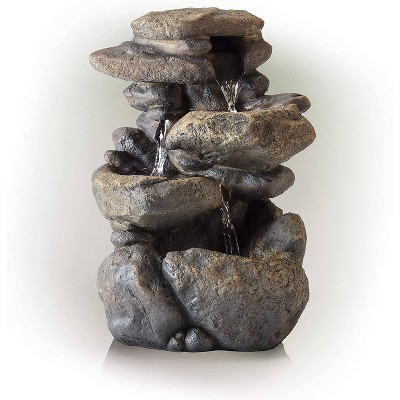 11" Resin Tiered Rock Tabletop Fountain with LED Lights Bronze - Alpine Corporation: Indoor/Outdoor Decor, 3 Basins, Electric Powered