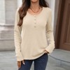 Coolmee Women's Long Sleeve Waffle Knit Shirts Dressy Casual Loose Button Up V Neck Henley Blouse - 2 of 4