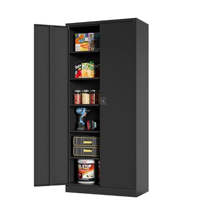 Mlezan Storage Cabinet with Locking Doors, 71" Tall 18" Deep Metal Cabinet with 5 Adjustable Shelves for Pantry, Office,  Home Kitchen Pantry Cabinets