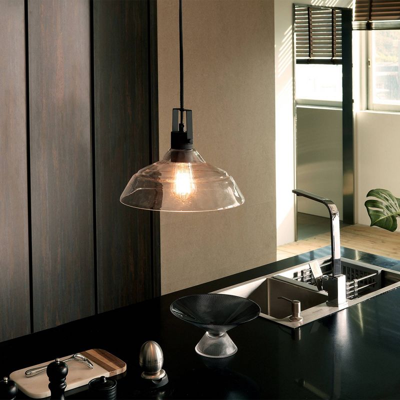 Sutton 1-Light Matte Black Plug-In or Hardwire Pendant Light with Clear Glass Shade - Globe Electric, 6 of 9