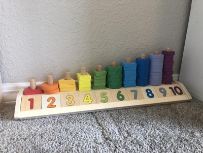Melissa & Doug Wooden Counting Shapes Stacker, 66 Pieces 
