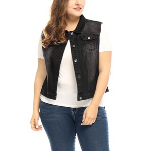 Agnes Orinda Women's Plus Size Buttons with Two Chest Flap Pockets Denim Vests - 1 of 4