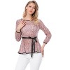 INSPIRE CHIC Women's Semi-Sheer Elegant Tie Waist Long Sleeve Floral Lace Peplum Blouses - 3 of 4