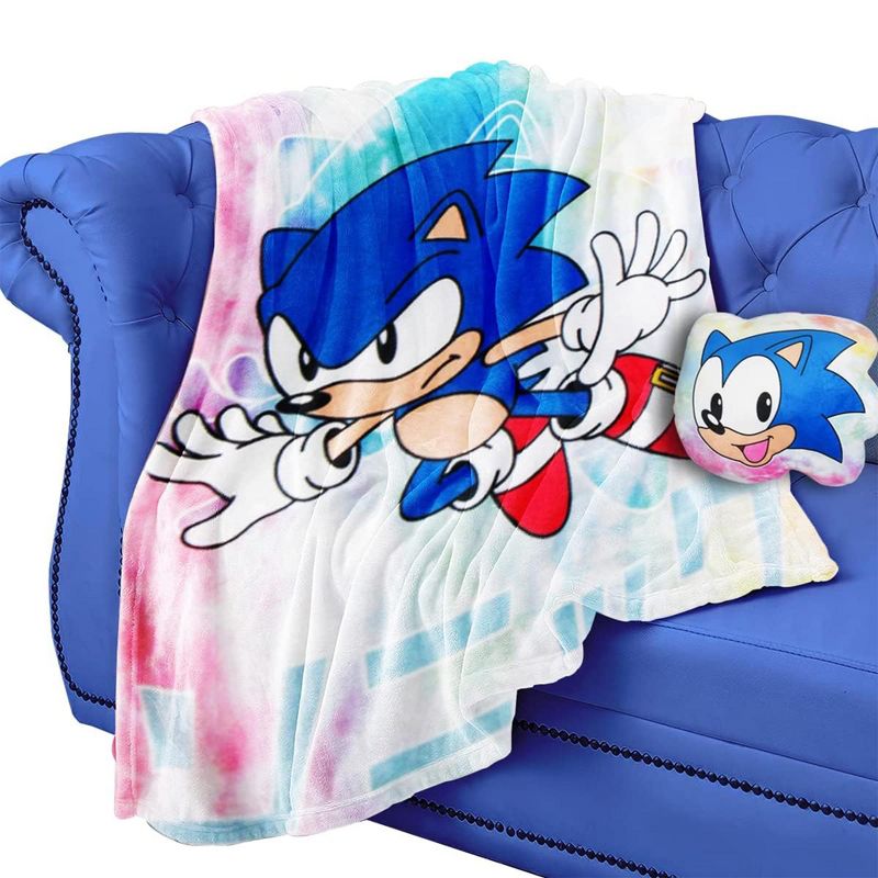 Just Funky Sonic The Hedgehog Tie-Dye 45 x 60 Inch Fleece Throw Blanket & Pillow, 3 of 5