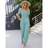 Women's Summer Smocked Jumpsuits Casual Square Neck Short Sleeve High Waist Wide Leg Rompers with Pockets - 4 of 4