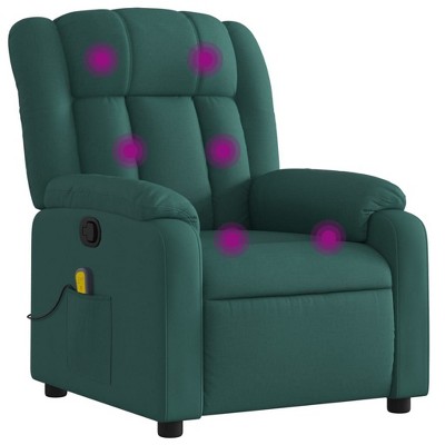 vidaXL Massage Recliner Chair Wingback Reclining Armchair for Elderly Fabric - Dark Green Manual Push Back