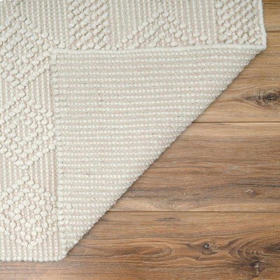 Handmade White Wool and Polyester Rectangular Area Rug 5' x 7'