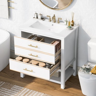 NicBex Modern Bathroom Vanity,Bathroom Sink Vanity with 2 Drawers,17.7/18.3 inch Bathroom Sink Cabinet for Bathroom,White/Blue