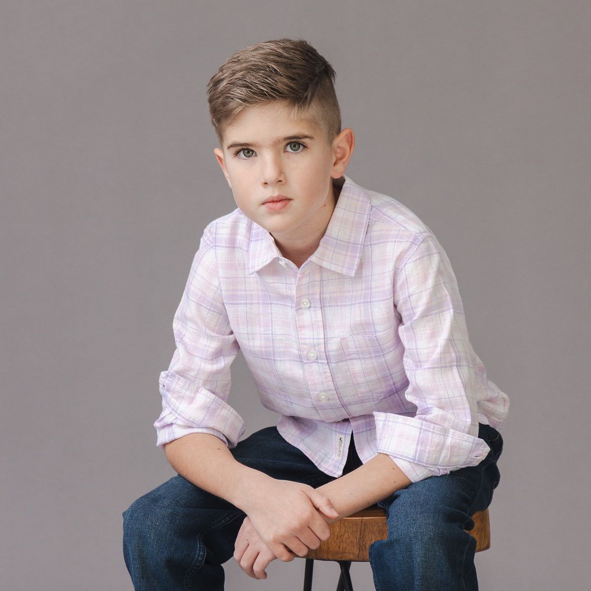 Hope & Henry Boys' Linen Long Sleeve Button Down Shirt, Kids - thumbnail 4