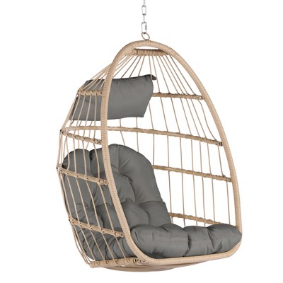Infurnic Patio Swings, Hammock Hanging Swinging Chair with Seat Cushion, Outdoor Swing Egg Chair for Balcony Backyard Garden, Gray, 28.5"*28.7"*55.11"