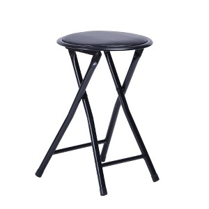 FurnitureR Folding Stools Set of 1, 18-Inch Backless Stool Chairs Collapsible Padded Round Portable for Indoor/Outdoor, Metal Frame, PVC Cushion - 1 of 4