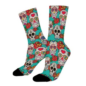 Sugar Floral Skull Women Printed Crew Socks Funny Funky Socks Soft Polyester Novelty Gifts for Artists Men - 1 of 1
