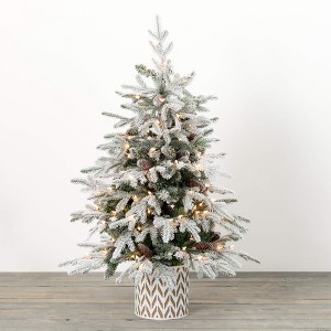 4'H Sullivans Potted Lit Flocked Tree, Green - 1 of 2