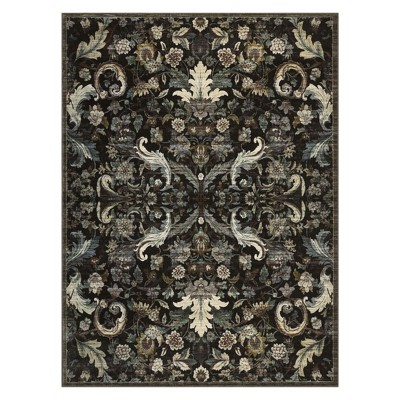 Coolmee Area Rug for Living Room, Washable Rug Low Pile Retro Accent Floral Rug Non-Slip Foldable Carpet for Bedroom, Dining Room