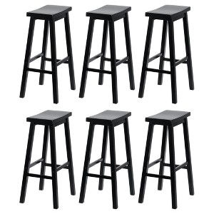 PJ Wood Classic Saddle-Seat 29" Tall Kitchen Counter Stools for Homes, Dining Spaces, and Bars with Backless Seats and 4 Square Legs, Black (6 Pack) - 1 of 4