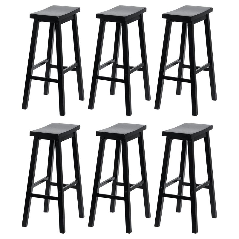 PJ Wood Classic Saddle-Seat 29" Tall Kitchen Counter Stools for Homes, Dining Spaces, and Bars with Backless Seats and 4 Square Legs, Black (6 Pack), 1 of 7