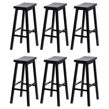 PJ Wood Classic Saddle-Seat 29" Tall Kitchen Counter Stools for Homes, Dining Spaces, and Bars with Backless Seats and 4 Square Legs, Black (6 Pack)
