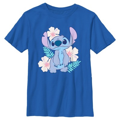 Boy's Lilo & Stitch Floral Stitch T-shirt - Royal Blue - Medium : Target