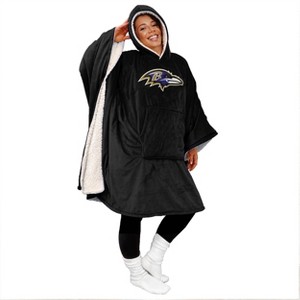 NFL Baltimore Ravens Team Color Bloncho with Logo Patch and Faux Shearling Inside Throw Blanket - 1 of 2