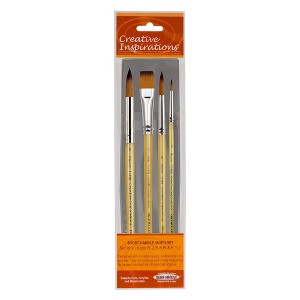 Creative Inspirations Dura-Handle Assorted Shape Long Handle Assorted Set of 4 Paint Brush - Solid Resin Handle, Synthetic Taklon Paint Brushes, Flat - 1 of 4