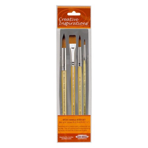 Creative Inspirations Dura-Handle Assorted Shape Long Handle Assorted Set of 4 Paint Brush - Solid Resin Handle, Synthetic Taklon Paint Brushes, Flat - image 1 of 4