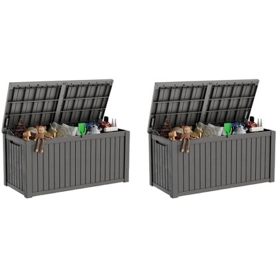 Sersper 180 Gallon XL Deck Box with Divider, Lockable & Waterproof Resin, Light Gray - For Patio Furniture & Tools (2 Pack)