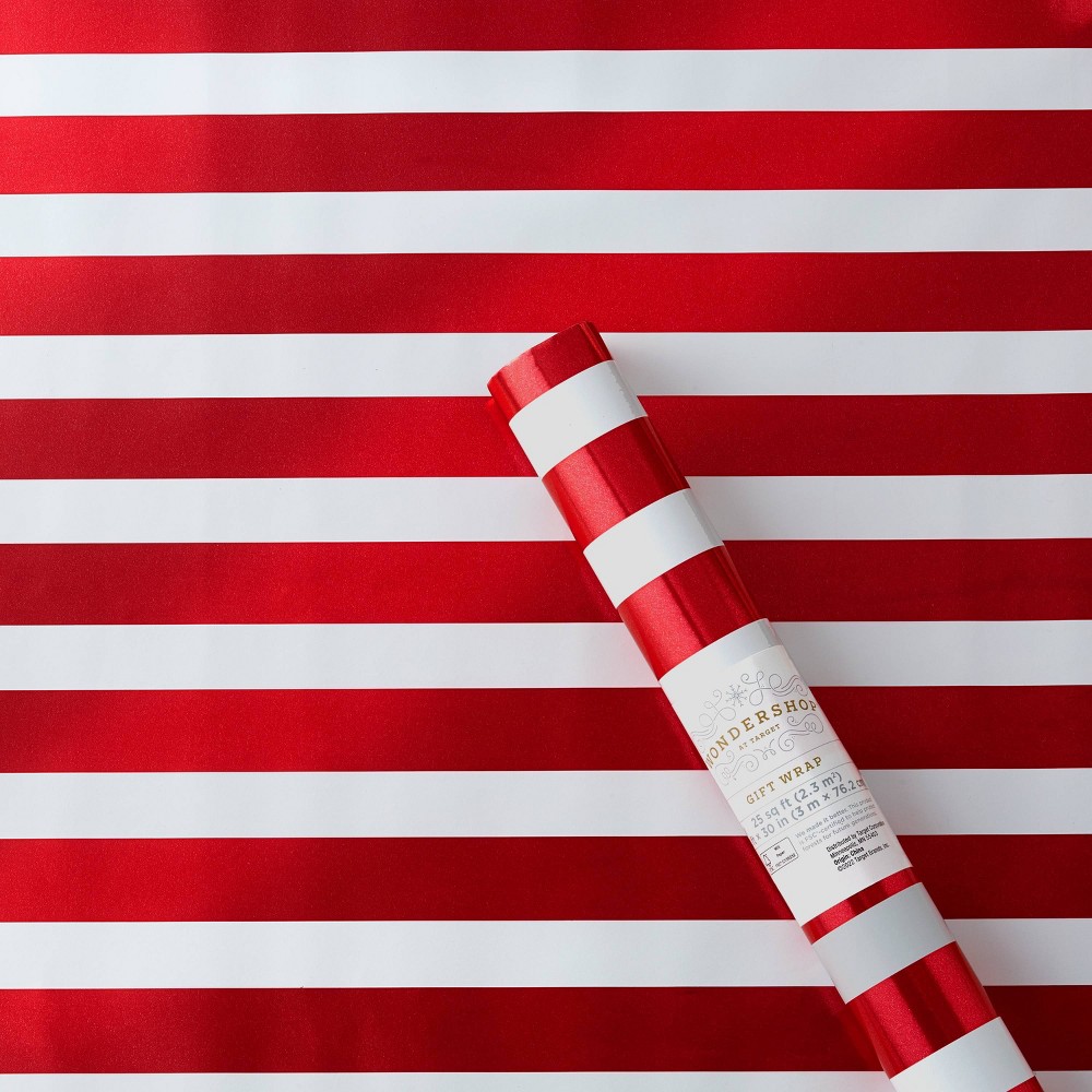 25 sq ft Striped Gift Wrap Red/White - Wondershop