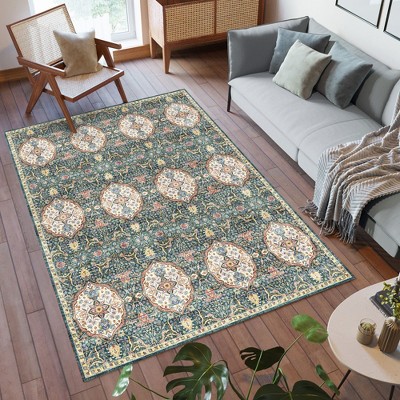 Crystal Print Kiran Moroccan Bohemian Medallion Tile Indoor Livingroom Dining Bedroom Flat Pile Easy Care Area Rug