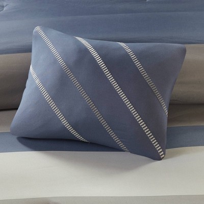 Eddie Striped Blue Microfiber Full Comforter and Sheet Set