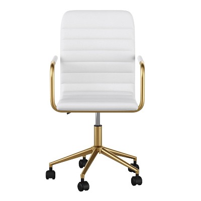 White Faux Leather Executive Swivel Office Chair with Brass Frame
